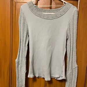 Free People Light Sage Ribbed Knit Long Sleeve Top